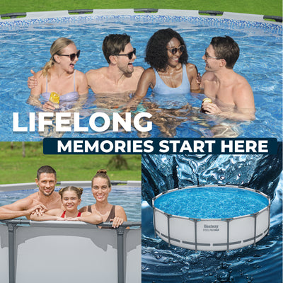 Bestway Steel Pro MAX 14' x 42" Above Ground Swimming Pool Set, Gray (Open Box) - VMInnovations