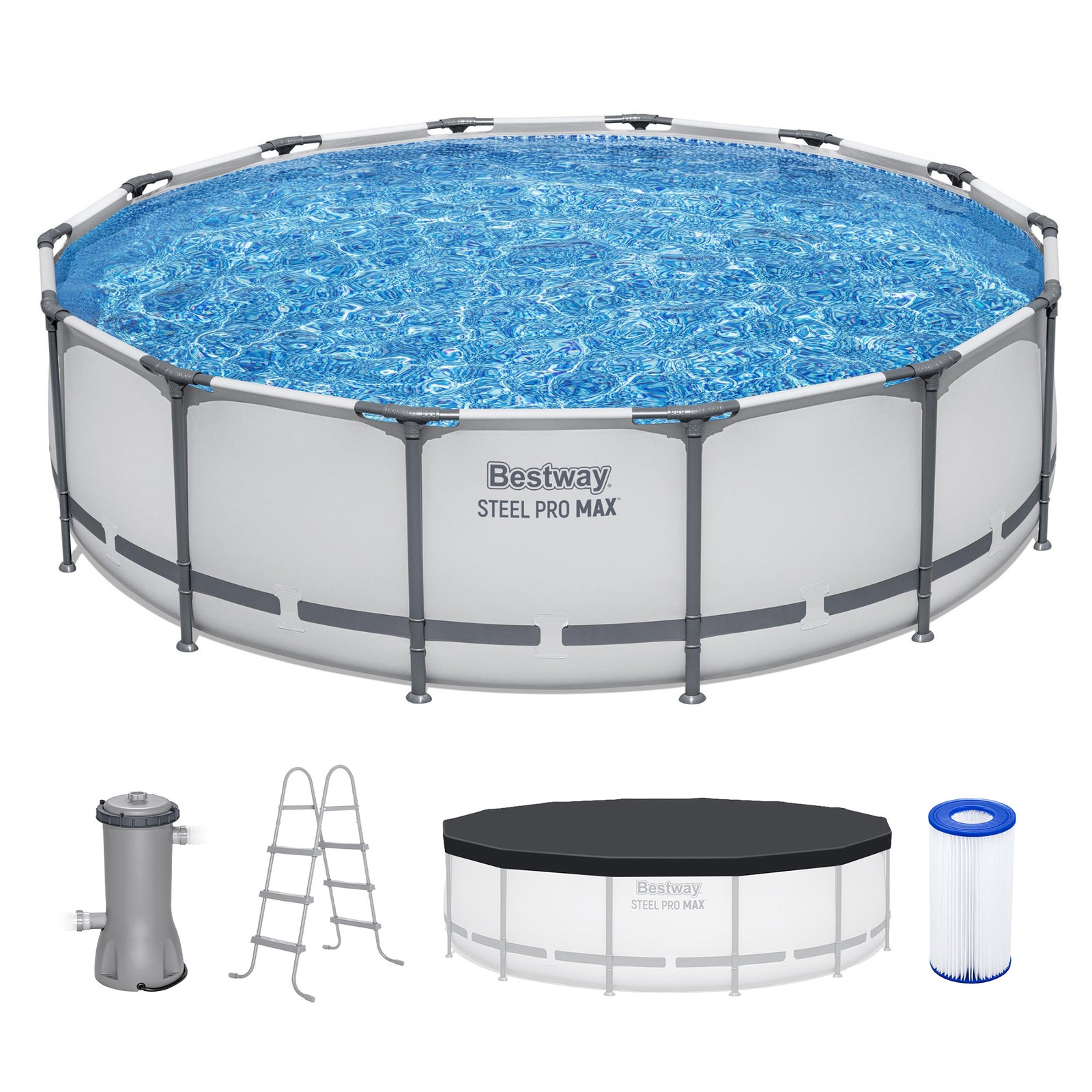 Bestway Steel Pro MAX 14' x 42" Above Ground Outdoor Swimming Pool Set, Gray - VMInnovations
