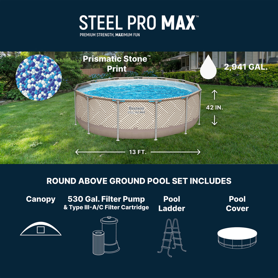 Bestway Steel Pro MAX 13' x 42" Round Above Ground Pool Set with Canopy & Ladder - VMInnovations