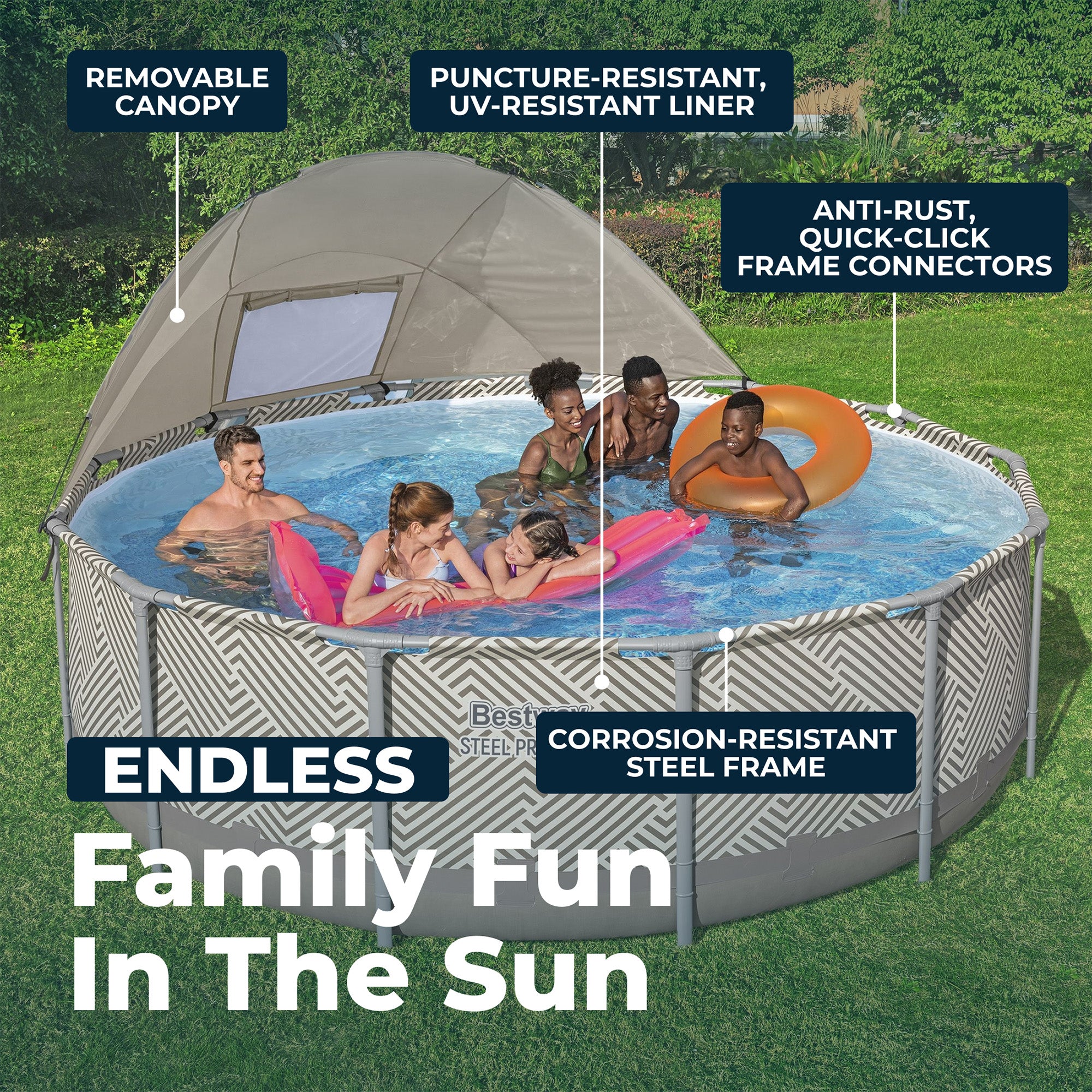 Bestway Steel Pro MAX 13' x 42" Pool Set with Canopy & Ladder (Open Box) - VMInnovations