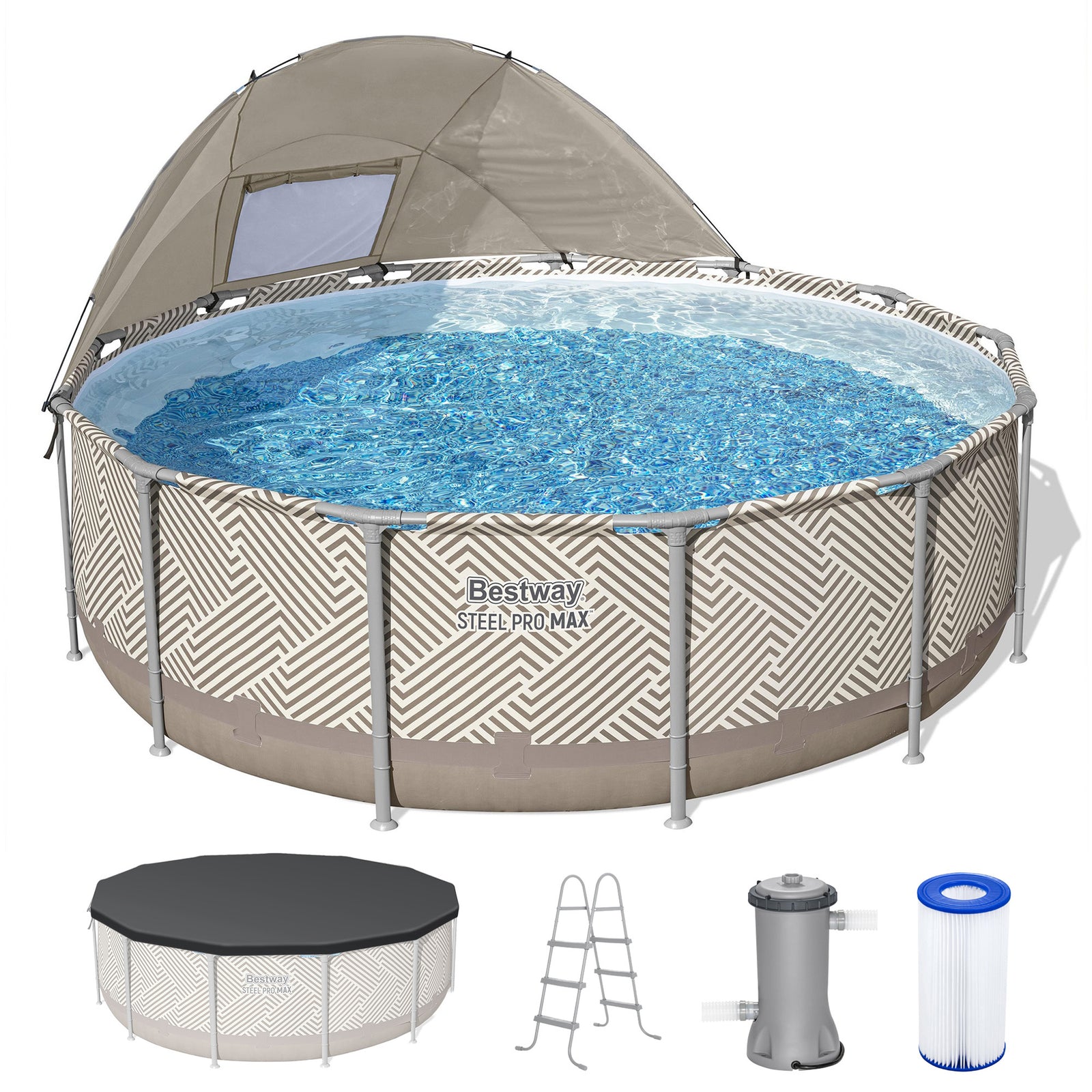 Bestway Steel Pro MAX 13' x 42" Round Above Ground Pool Set with Canopy & Ladder - VMInnovations