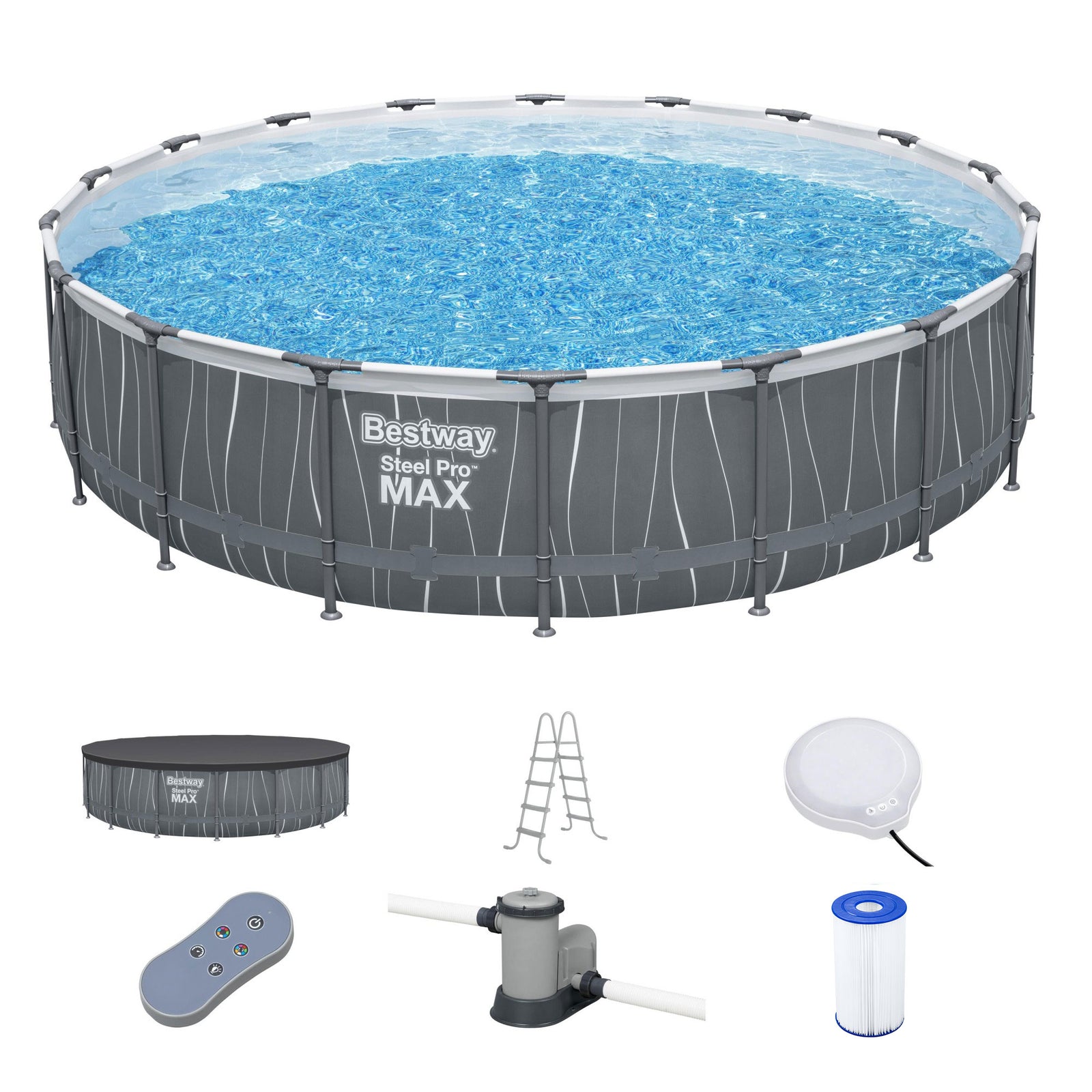Bestway Steel Pro MAX 18' x 48" Round Pool Set w/LED Light & Remote (Open Box) - VMInnovations