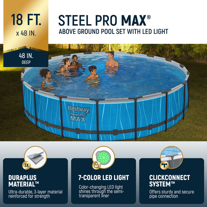 Bestway Steel Pro MAX 18' x 48" Round Above Ground Pool Set w/LED Light & Remote