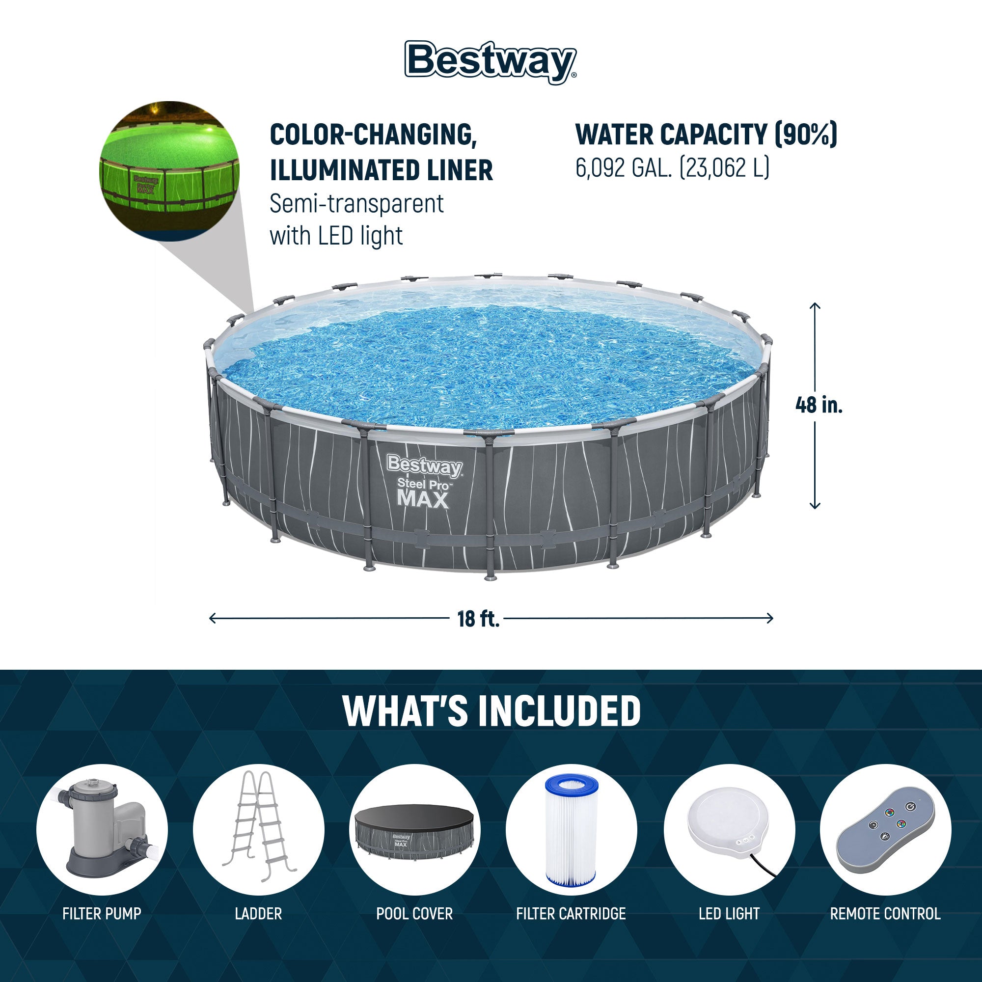 Bestway Steel Pro MAX 18' x 48" Round Pool Set w/LED Light & Remote (Open Box)