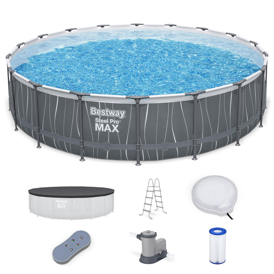 Bestway Steel Pro MAX 18' x 48" Round Above Ground Pool Set w/LED Light & Remote - VMInnovations