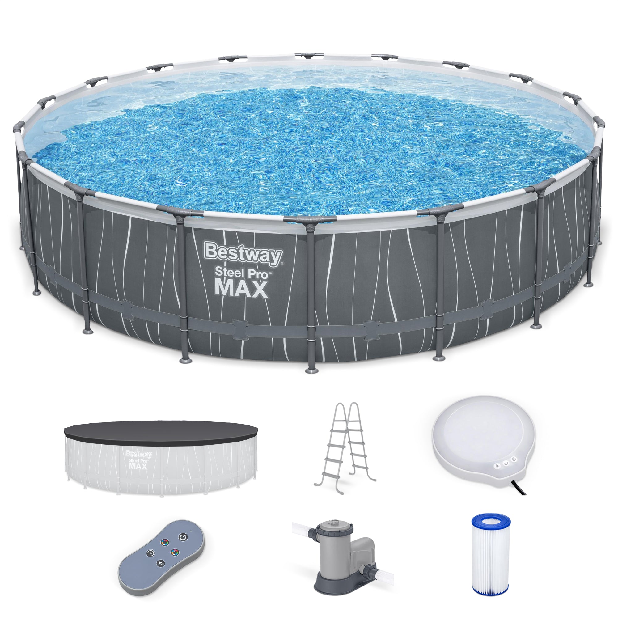 Bestway Steel Pro MAX 18' x 48" Round Pool Set w/LED Light & Remote (Open Box) - VMInnovations