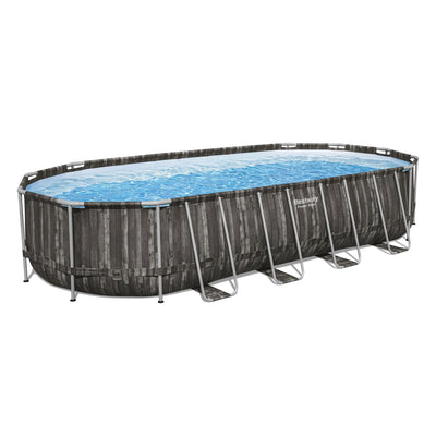 Bestway Power Steel 24’ x 12’ x 52” Oval Above Ground Outdoor Swimming Pool Set