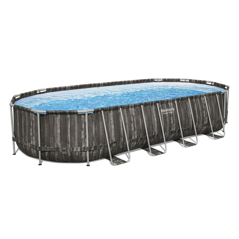 Bestway Power Steel 24’ x 12’ x 52” Oval Outdoor Swimming Pool Set (Open Box)