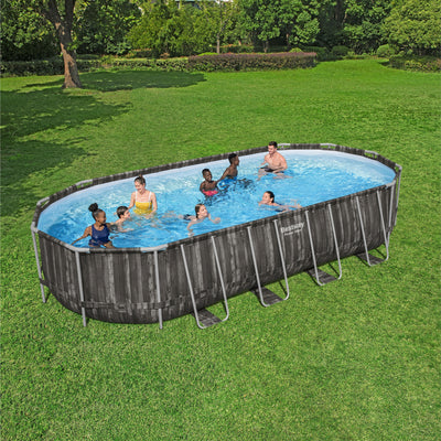 Bestway Power Steel 24’ x 12’ x 52” Oval Above Ground Outdoor Swimming Pool Set