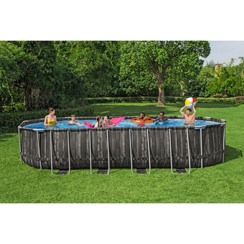 Bestway Power Steel 24’ x 12’ x 52” Oval Above Ground Outdoor Swimming Pool Set