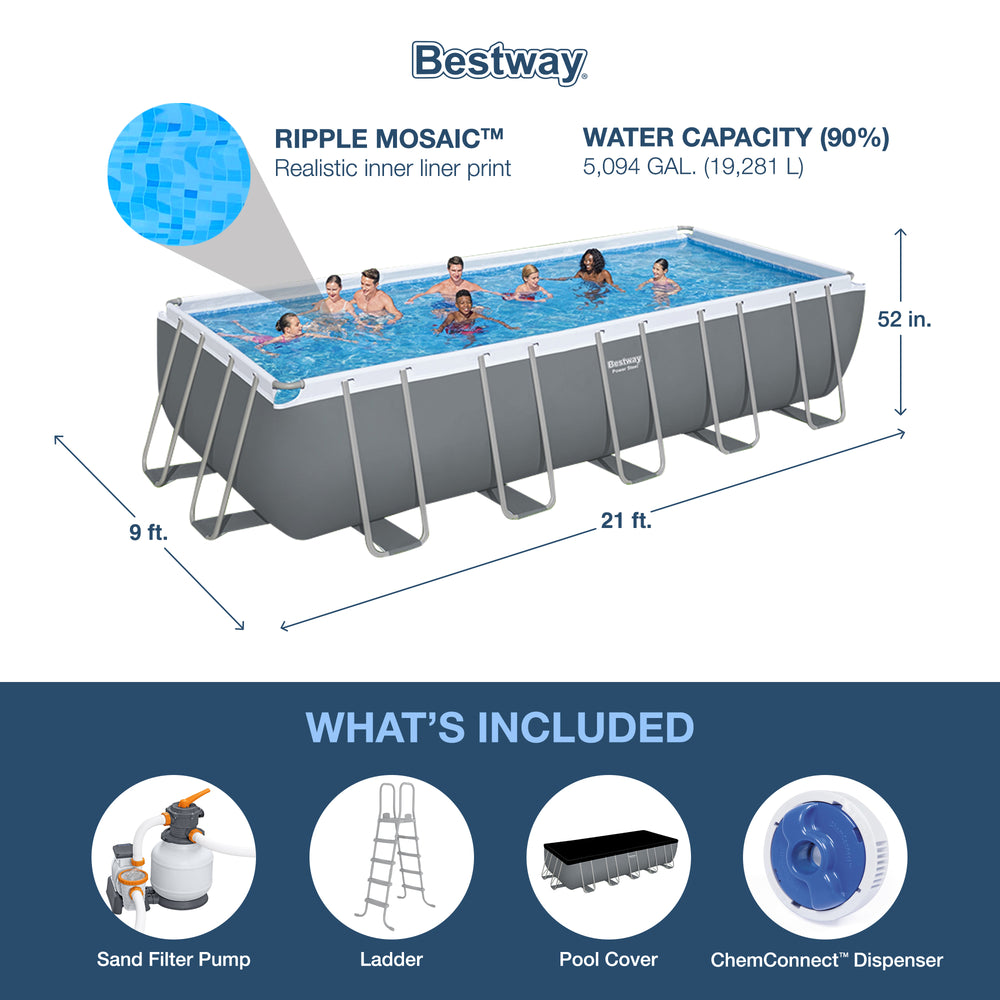 Bestway Power Steel 21' x 9' x 52" Above Ground Swimming Pool Set (Open Box) - VMInnovations