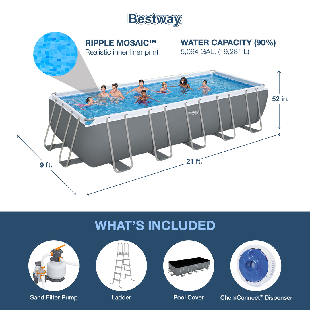 Bestway Power Steel 21' x 9' x 52" Above Ground Swimming Pool Set (Open Box) - VMInnovations