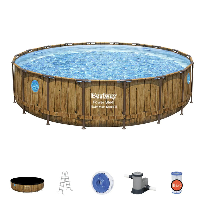 Bestway Power Steel Swim Vista 18' x 48" Round Above Ground Swimming Pool Set - VMInnovations