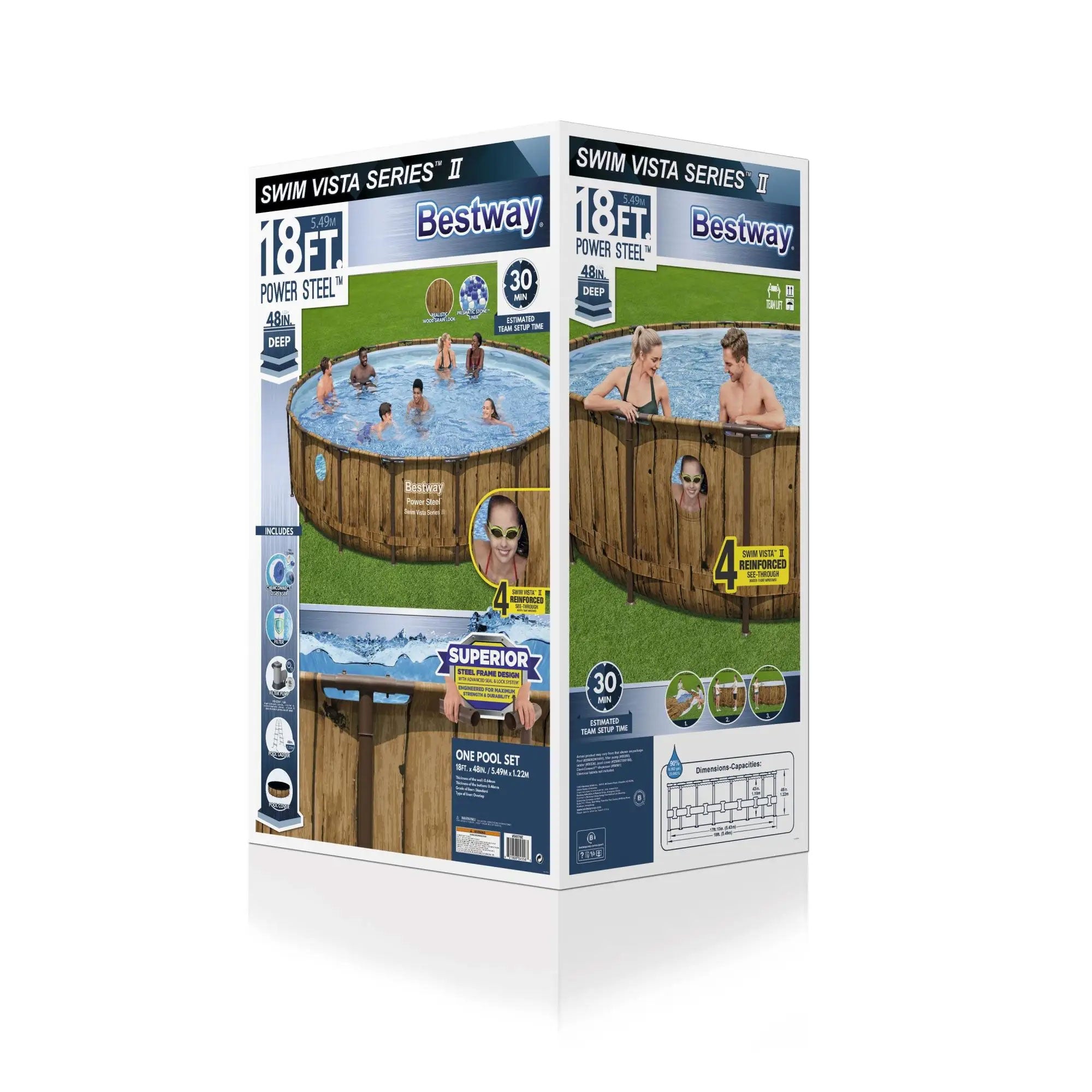 Bestway Power Steel Swim Vista 18' x 48" Round Above Ground Swimming Pool(Used) - VMInnovations