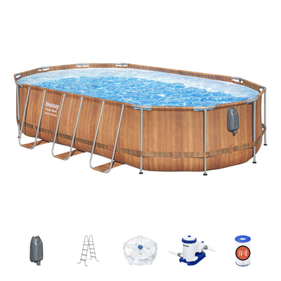 Bestway Power Steel Comfort Jet 20 Foot x 48 Inch Oval Pool, Brown (Open Box) - VMInnovations