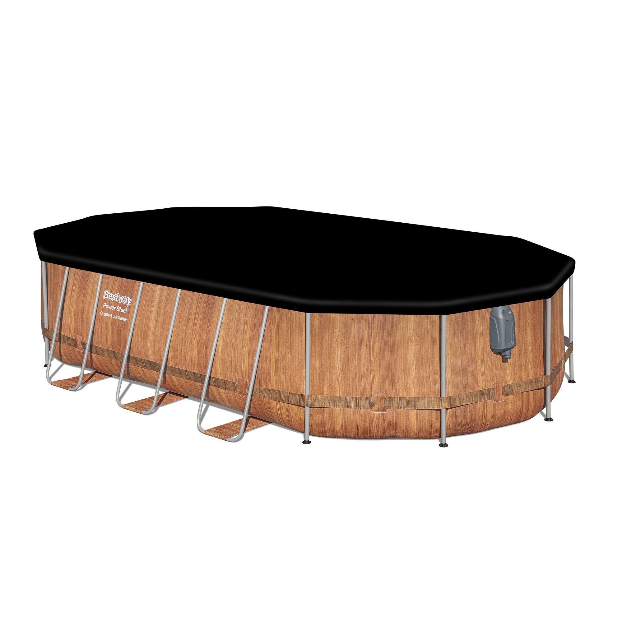 Bestway Power Steel Comfort Jet 20 Foot x 48 Inch Oval Pool, Brown (Open Box) - VMInnovations