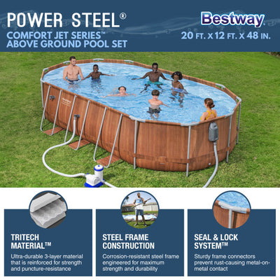 Bestway Power Steel Comfort Jet 20 Foot x 48 Inch Oval Pool, Brown (Open Box) - VMInnovations