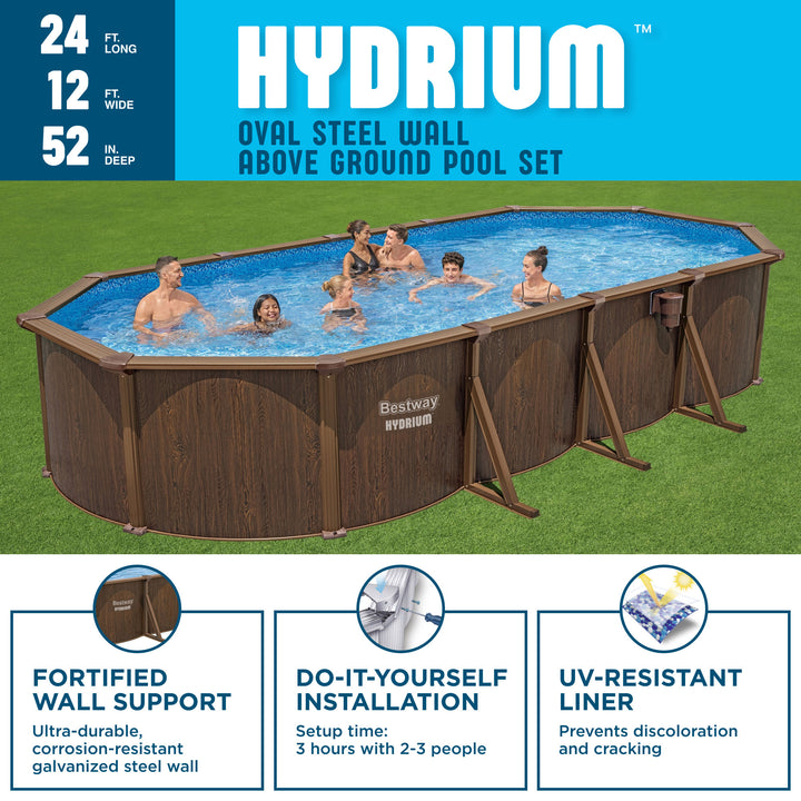 Bestway Hydrium 24'x12'x52" Oval Above Ground Swimming Pool Set, Brown (Used)