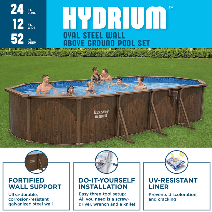 Bestway Hydrium 24'x12'x52" Oval Above Ground Swimming Pool Set, Brown (Used)