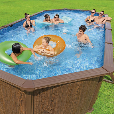 Bestway Hydrium 24'x12'x52" Oval Above Ground Swimming Pool Set, Brown Woodgrain