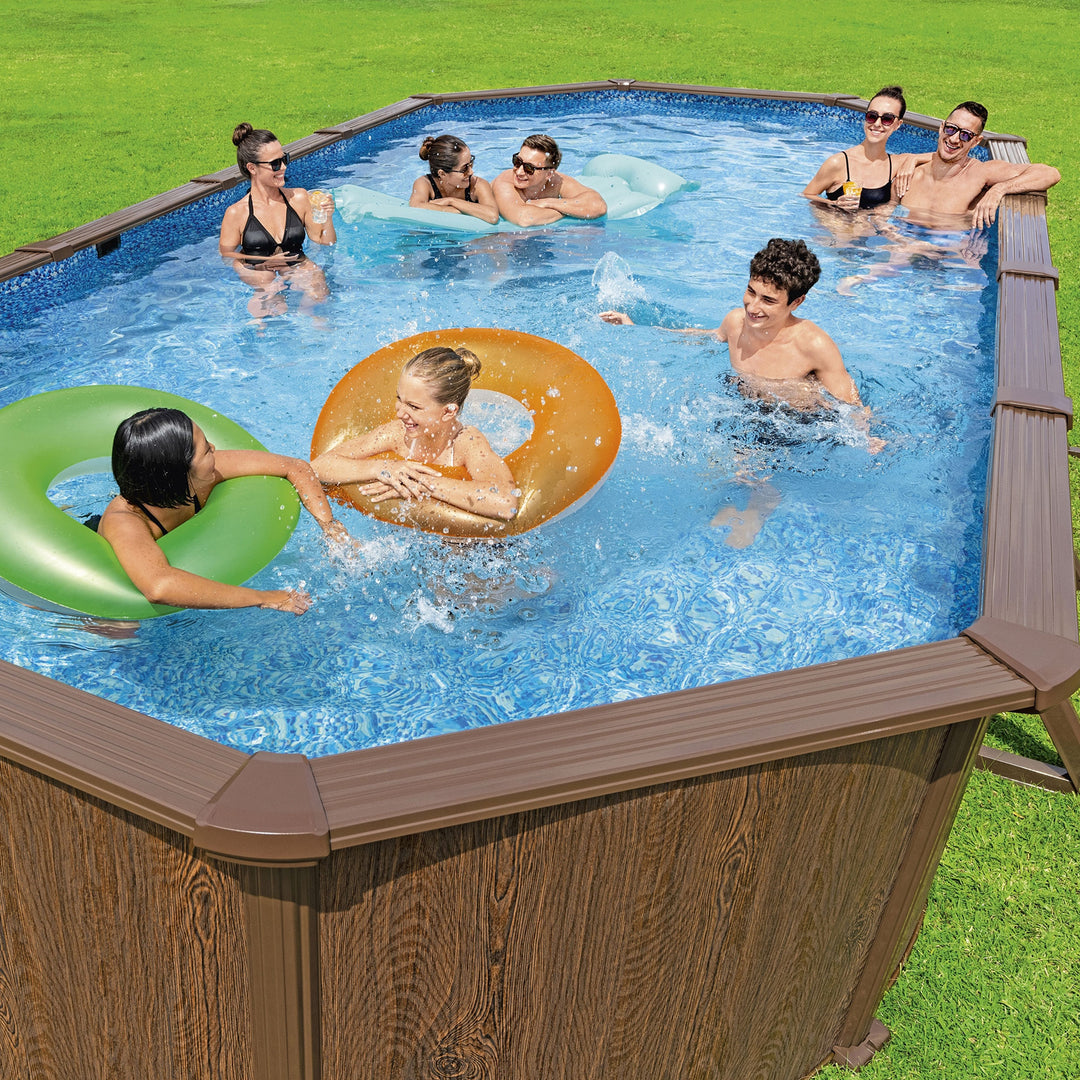 Bestway Hydrium 24'x12'x52" Oval Swimming Pool Set, Brown Woodgrain (Open Box)