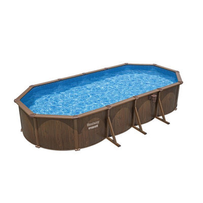 Bestway Hydrium 24'x12'x52" Oval Above Ground Swimming Pool Set, Brown Woodgrain