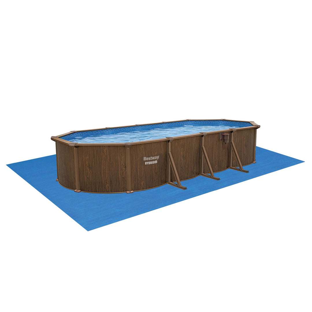 Bestway Hydrium 24'x12'x52" Oval Swimming Pool Set, Brown Woodgrain (Open Box) - VMInnovations