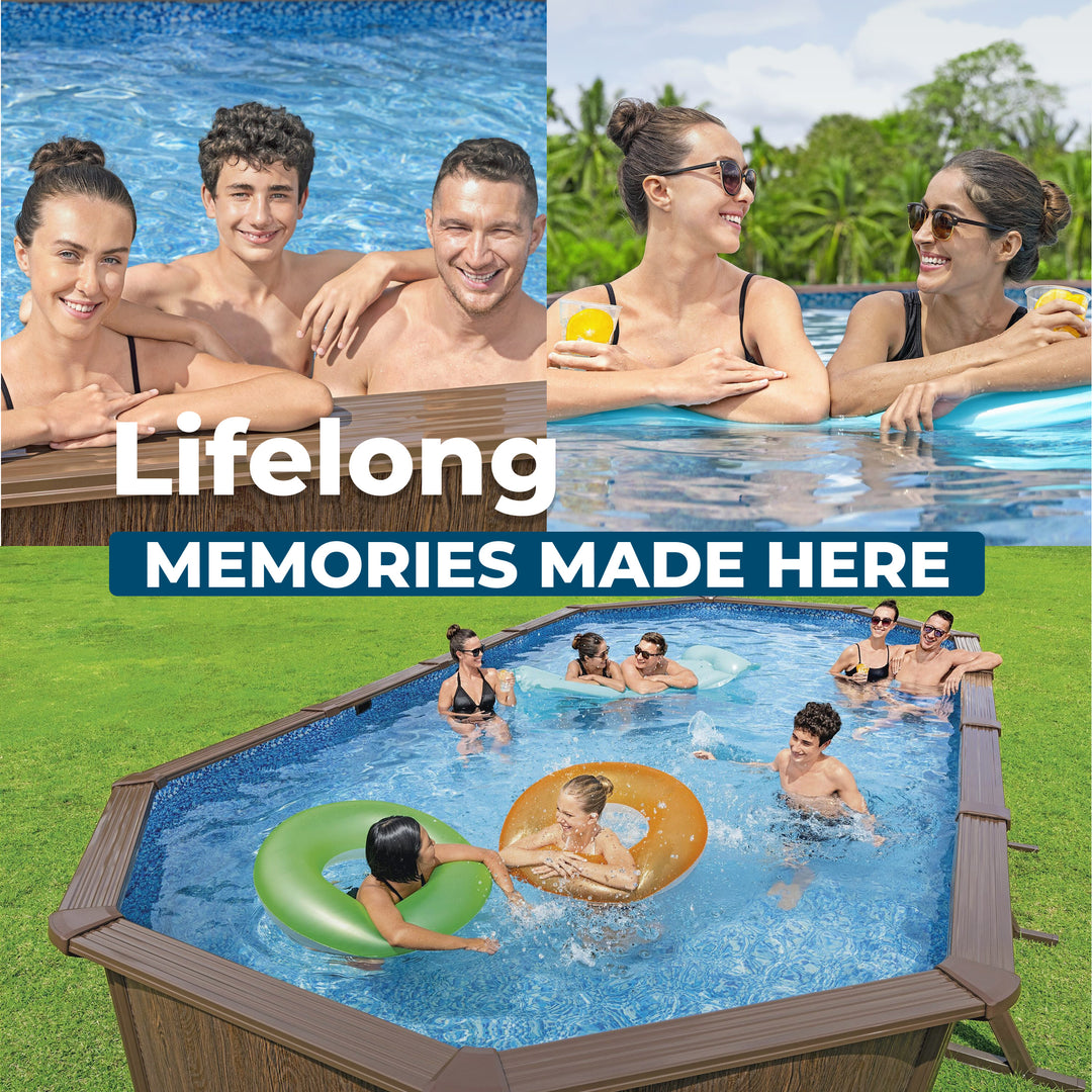 Bestway Hydrium 24'x12'x52" Oval Above Ground Swimming Pool Set, Brown Woodgrain - VMInnovations