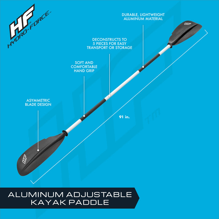 Bestway Hydro Force 91” Adjustable Aluminum Locking Kayak Paddle and Grip, Black