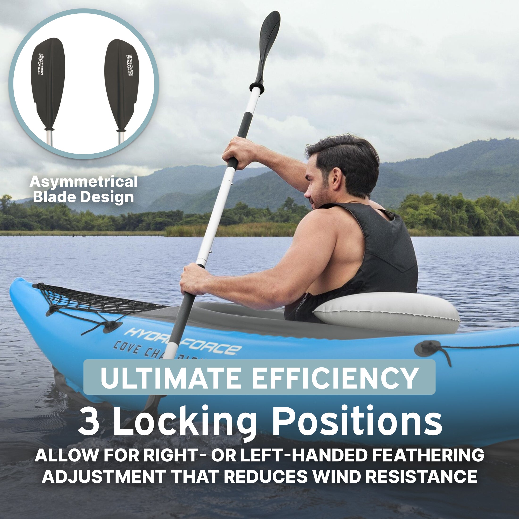 Bestway Hydro Force 91” Adjustable Aluminum Locking Kayak Paddle and Grip, Black - VMInnovations