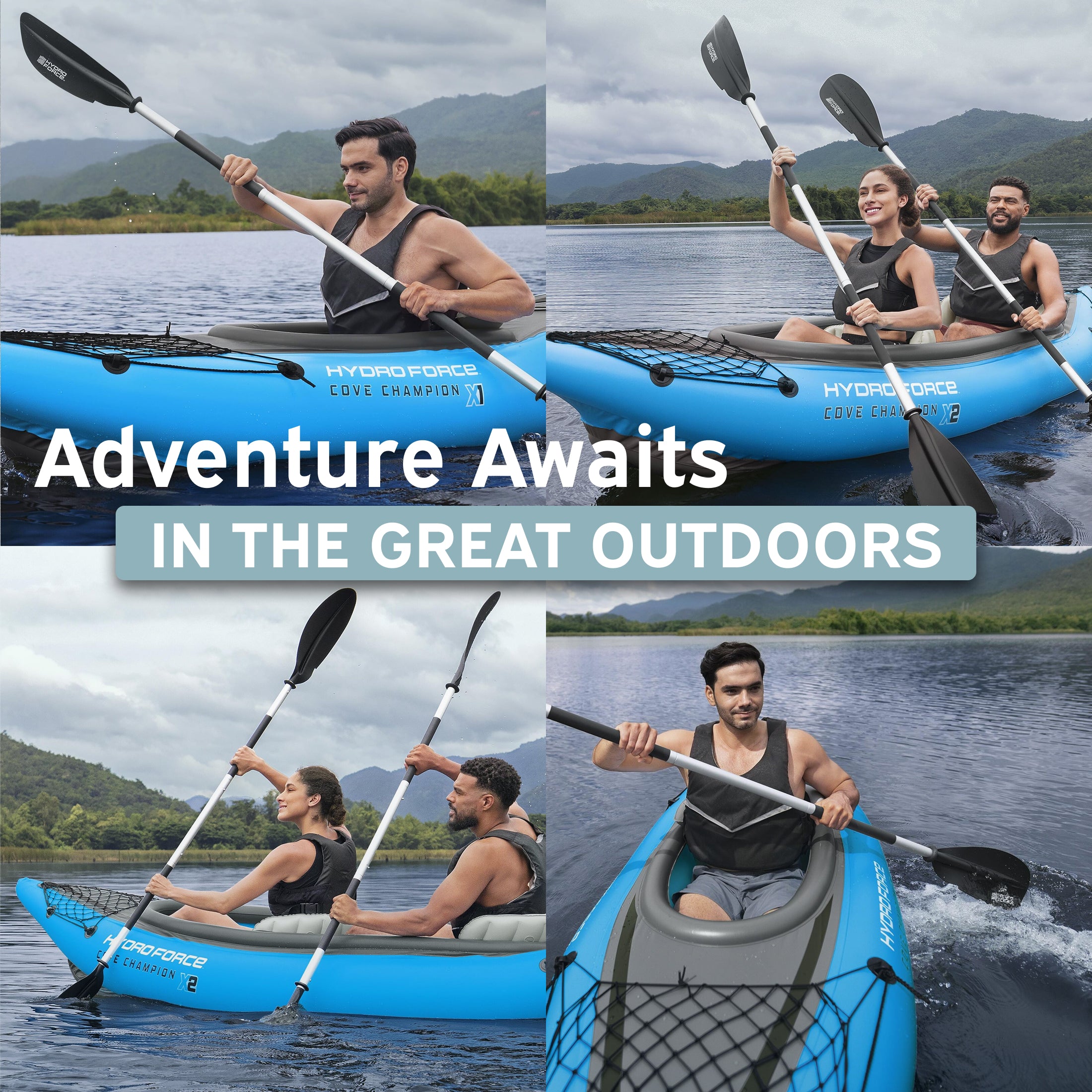 Bestway Hydro Force 91” Adjustable Aluminum Locking Kayak Paddle and Grip, Black - VMInnovations