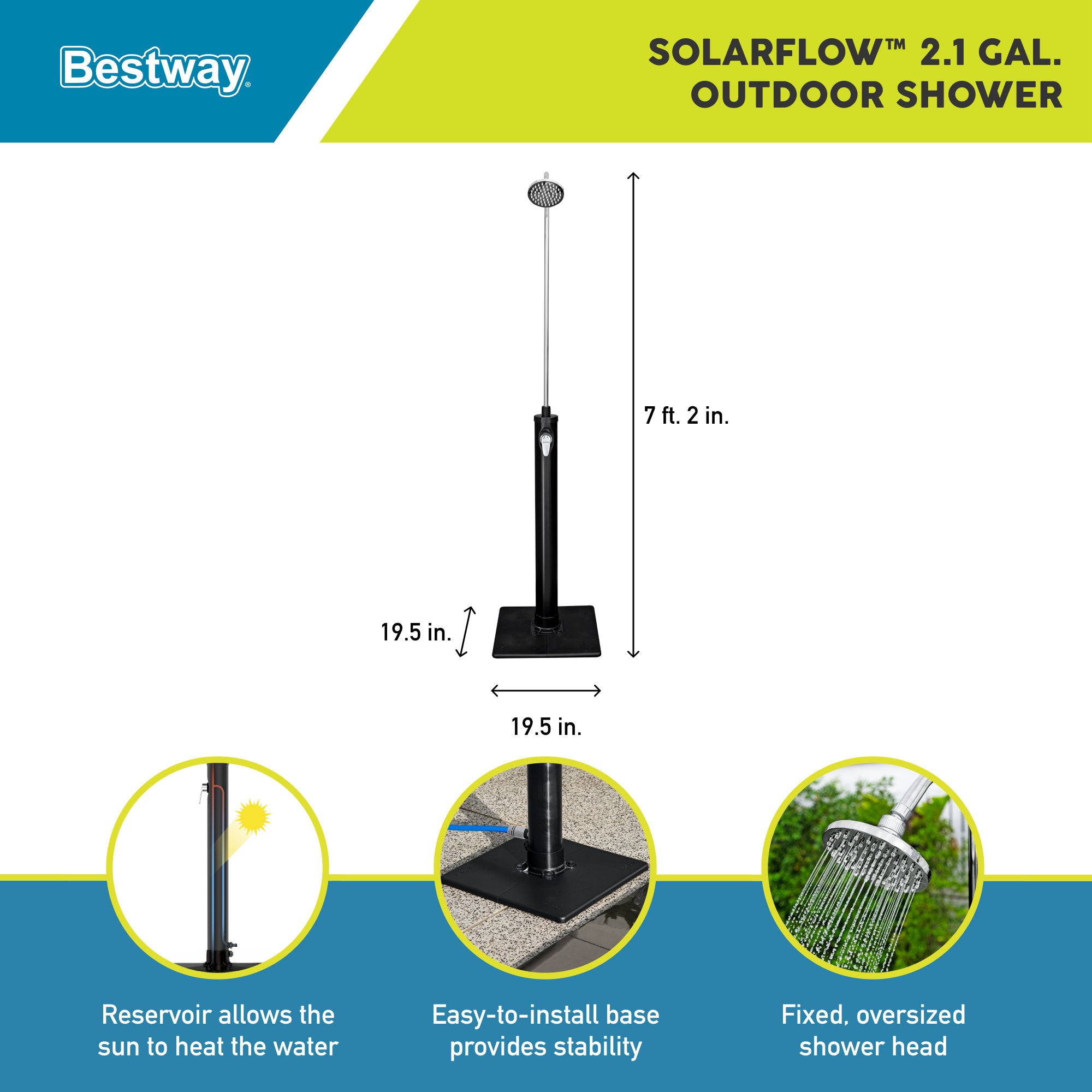 Bestway 2.1 Gallon Outdoor Shower Solar Heat Fixed Oversized Head (Open Box) - VMInnovations