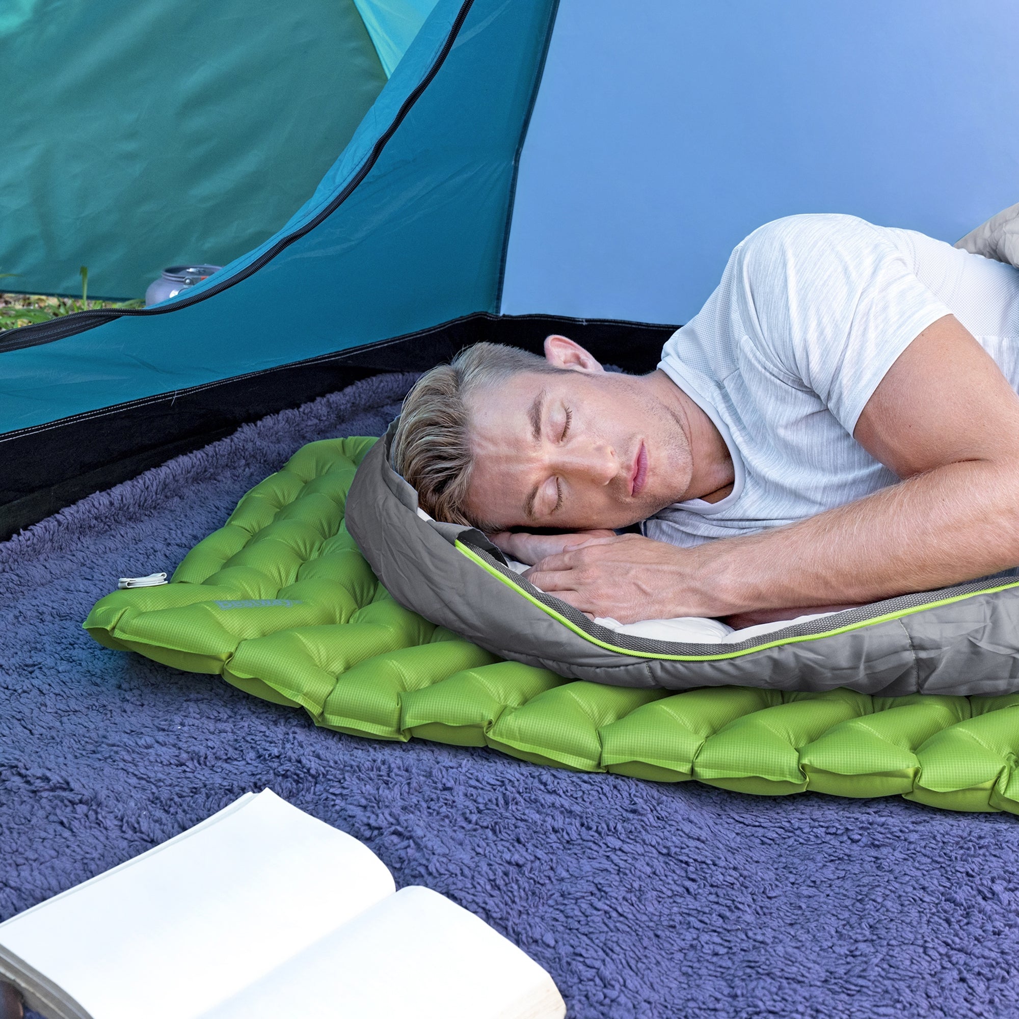 Bestway WanderLite Regular Rectangular Sleeping Air Pad with Storage Bag, Green - VMInnovations
