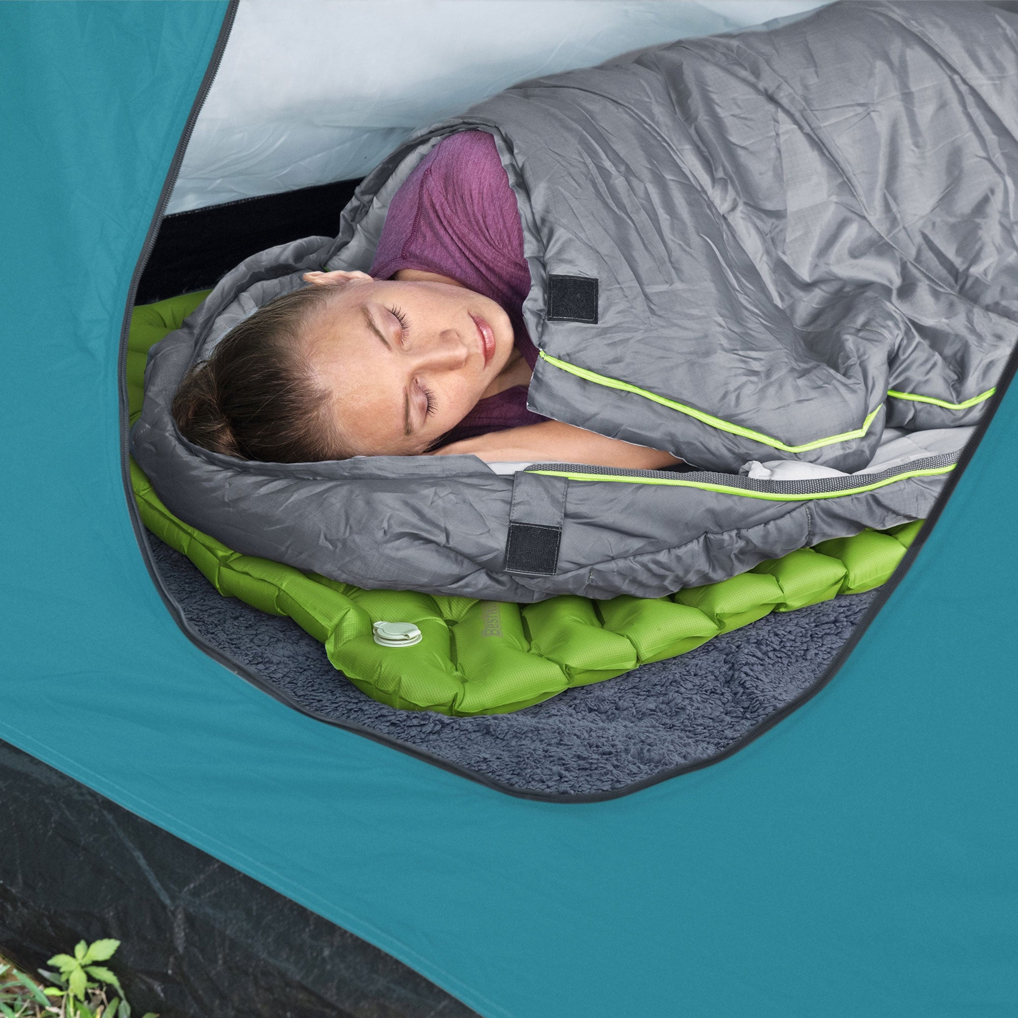 Bestway WanderLite Large Rectangular Sleeping Air Pad with Storage Bag, Green - VMInnovations