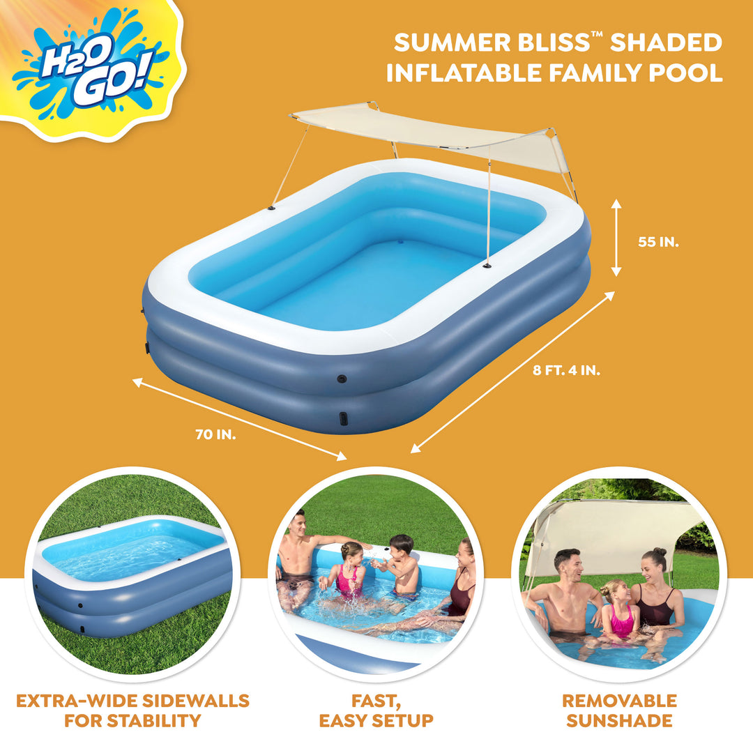 H2OGO! 8 Foot 4 Inch by 70 Inch Summer Bliss Shaded Inflatable Family Pool