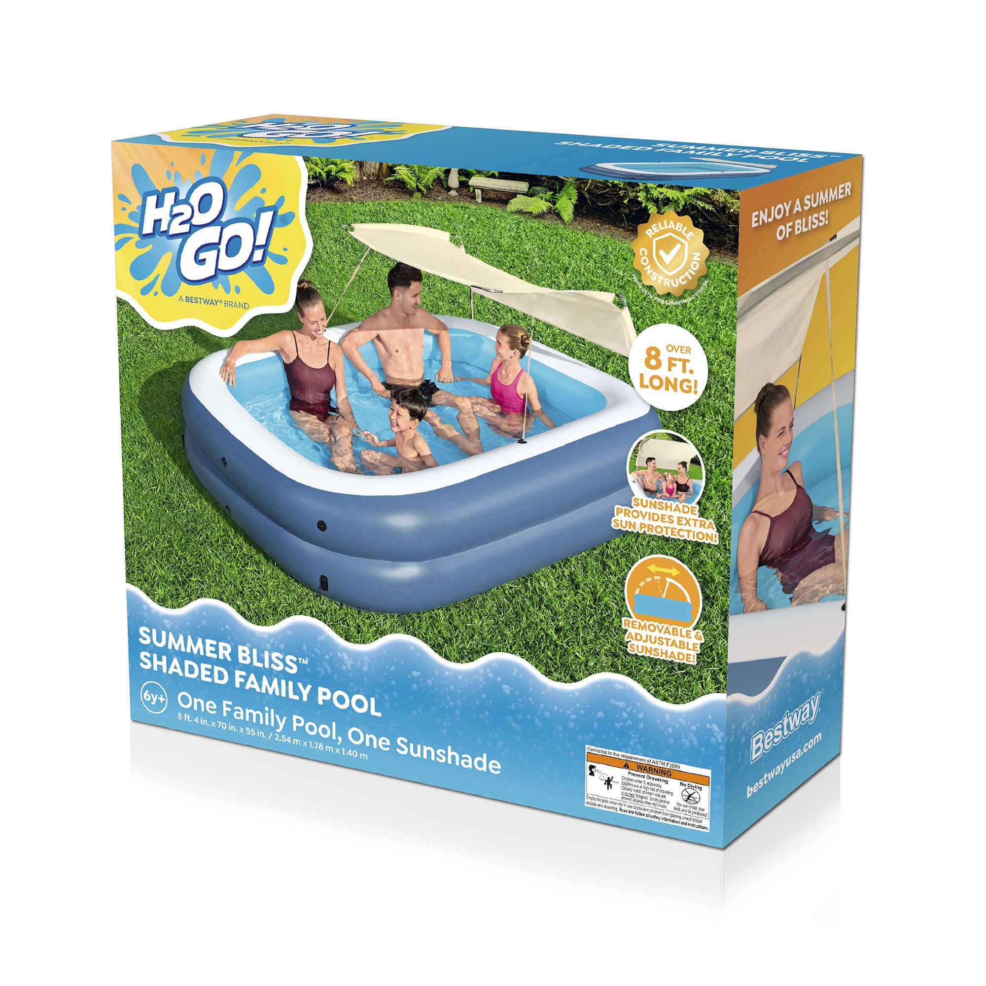H2OGO! 8 Foot 4 In by 70 In Summer Bliss Shaded Inflatable Family Pool (Used) - VMInnovations