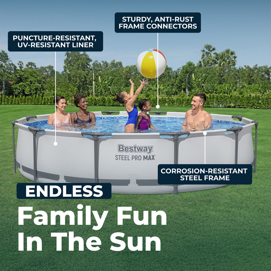 Bestway Steel Pro MAX 12 Foot by 30 Inch Above Ground Swimming Pool Set, Gray - VMInnovations