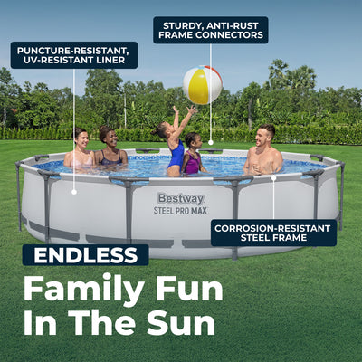 Bestway Steel Pro MAX 12ft by 30 Inch Above Ground Swimming Pool,Gray(For Parts) - VMInnovations