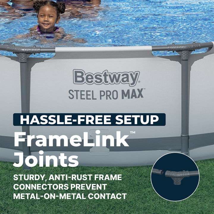 Bestway Steel Pro MAX 12 Foot by 30 Inch Above Ground Swimming Pool Set, Gray - VMInnovations