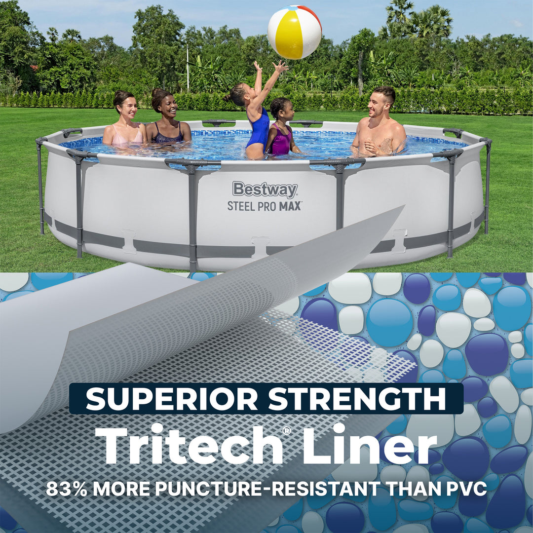 Bestway Steel Pro MAX 12 Foot by 30 Inch Above Ground Swimming Pool Set, Gray - VMInnovations