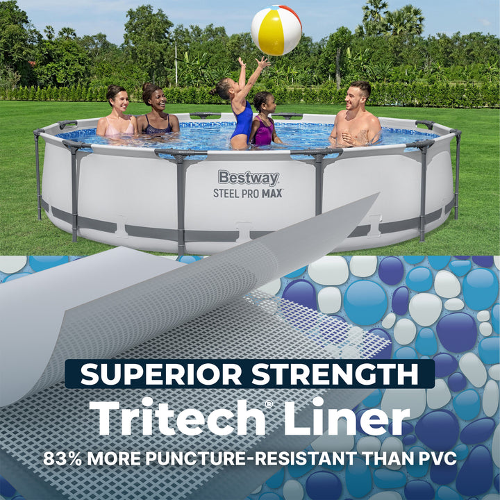 Bestway Steel Pro MAX 12 Foot by 30 Inch Above Ground Swimming Pool Set, Gray - VMInnovations