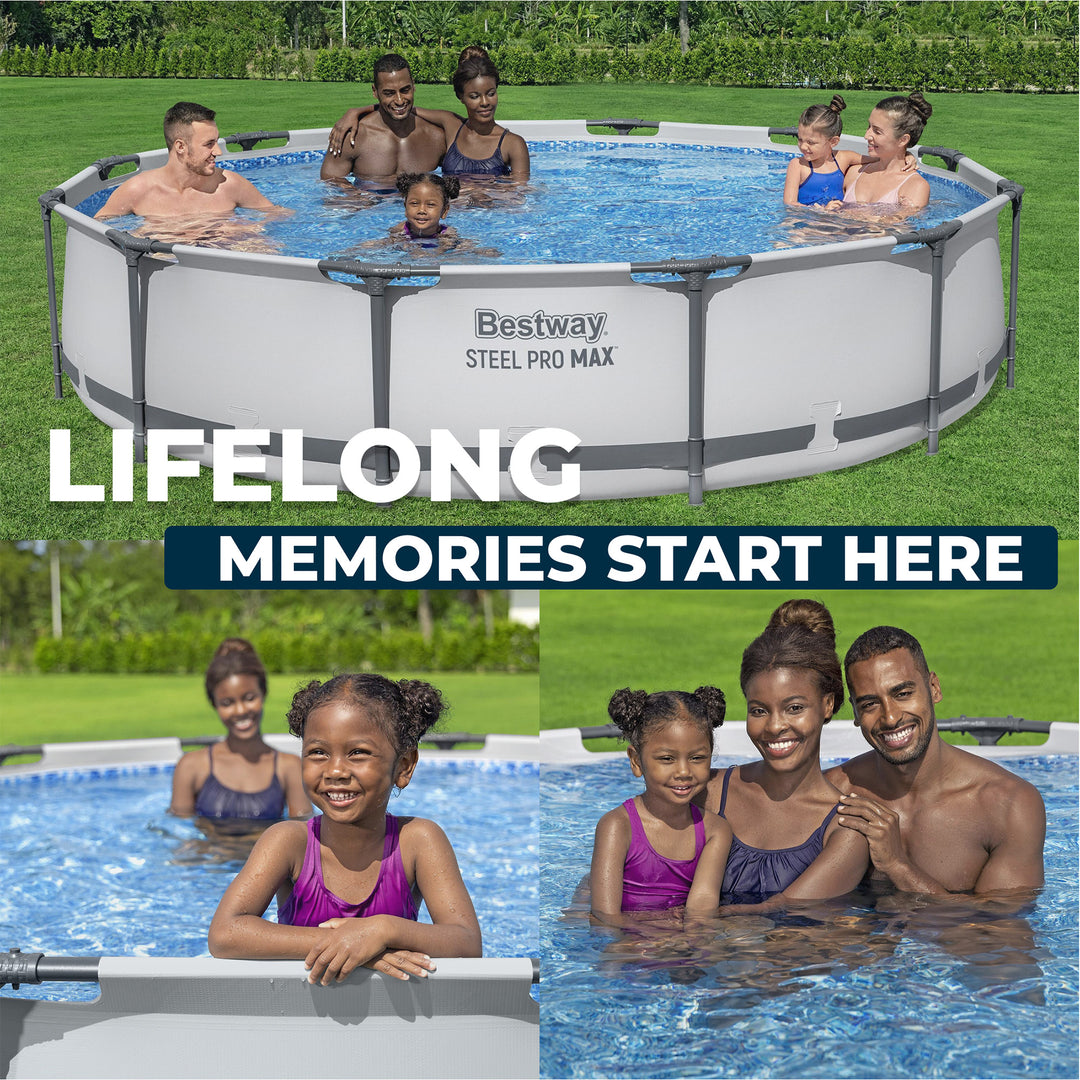 Bestway Steel Pro MAX 12 Foot by 30 Inch Above Ground Swimming Pool Set, Gray - VMInnovations