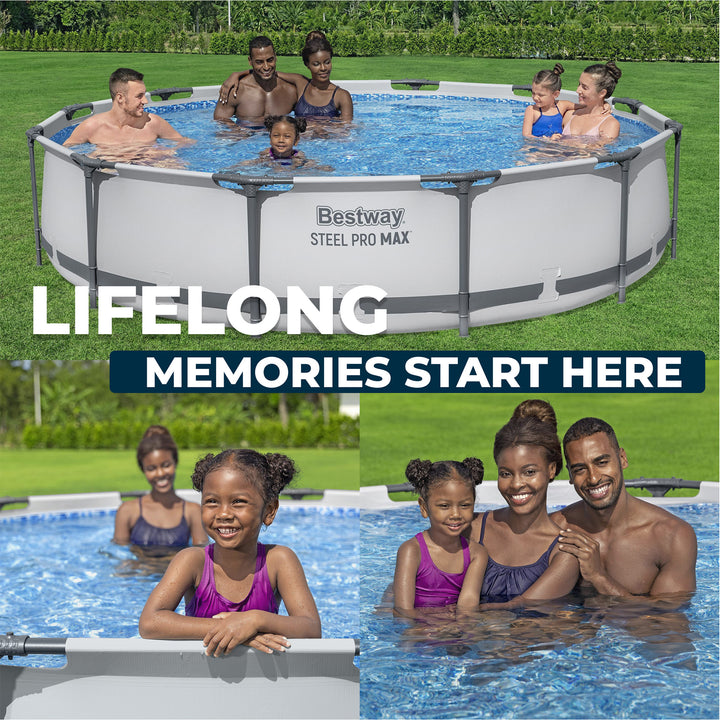 Bestway Steel Pro MAX 12 Foot by 30 Inch Above Ground Swimming Pool Set, Gray - VMInnovations