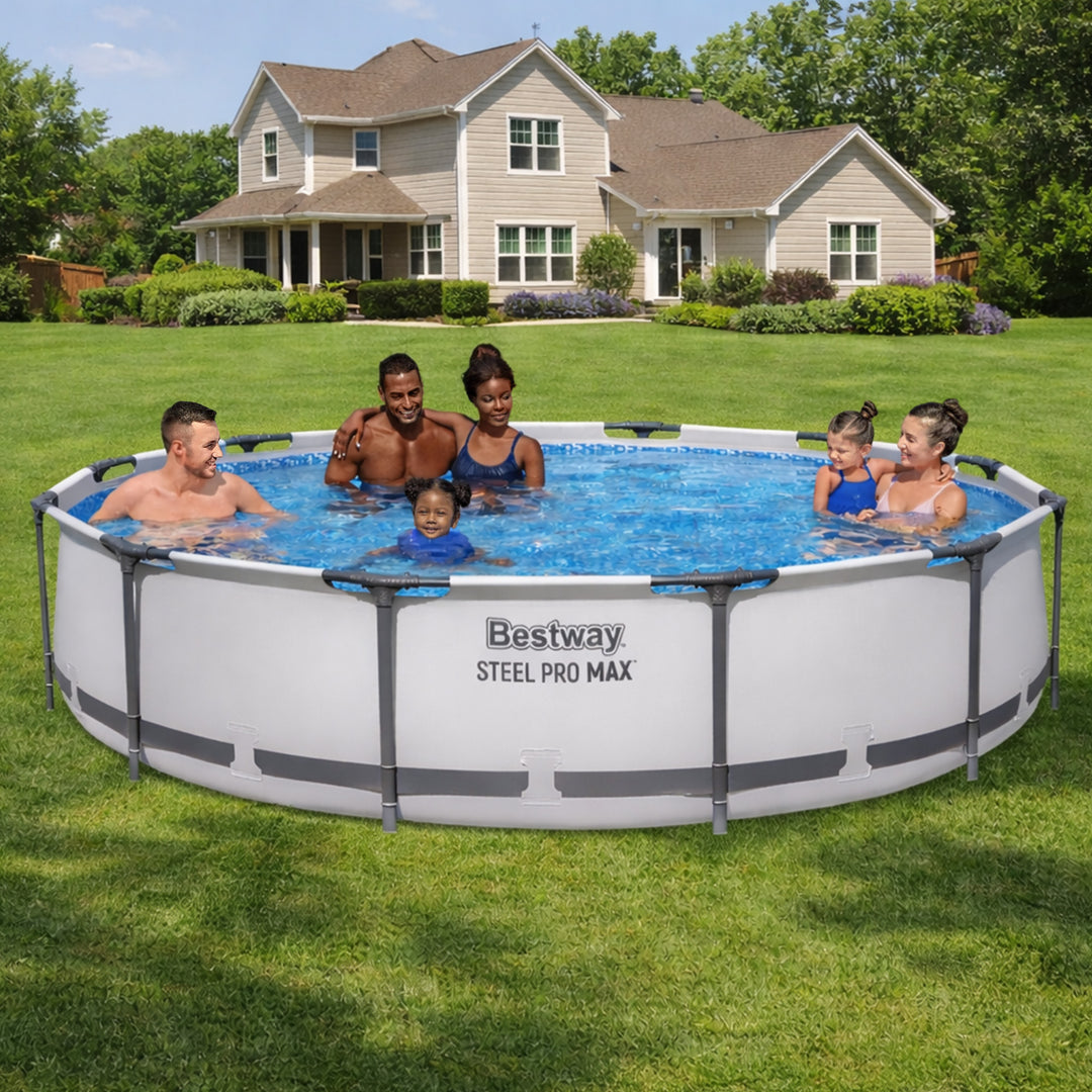 Bestway Steel Pro MAX 12 Foot by 30 Inch Above Ground Swimming Pool Set, Gray - VMInnovations