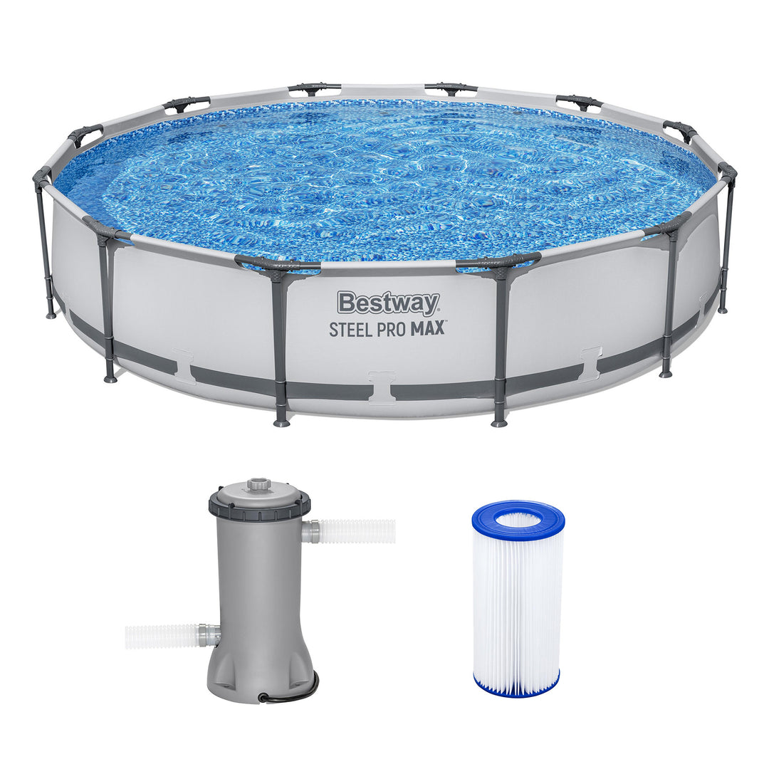 Bestway Steel Pro MAX 12 Foot by 30 Inch Above Ground Swimming Pool Set, Gray - VMInnovations