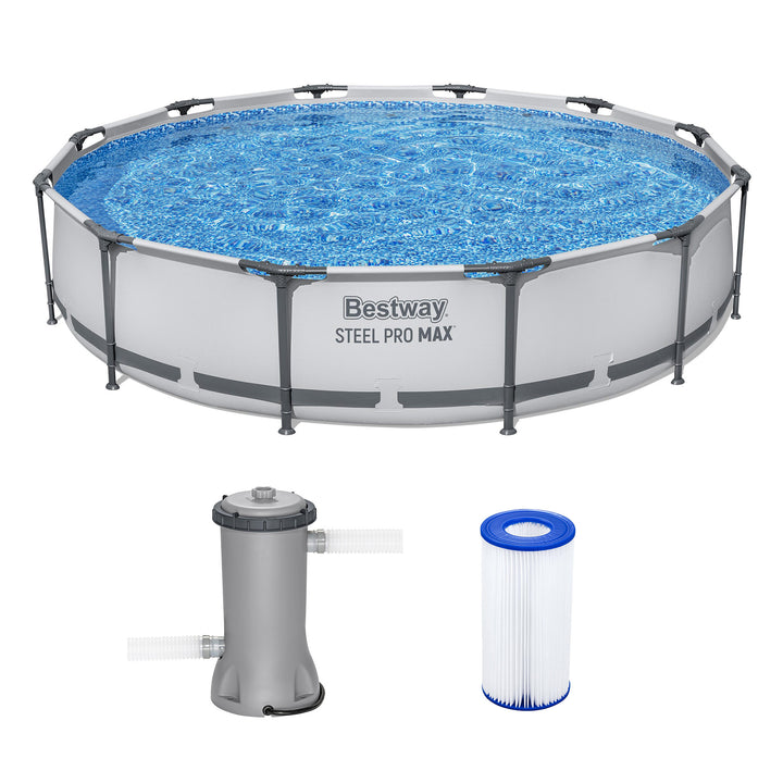Bestway Steel Pro MAX 12 Foot by 30 Inch Above Ground Swimming Pool Set, Gray - VMInnovations
