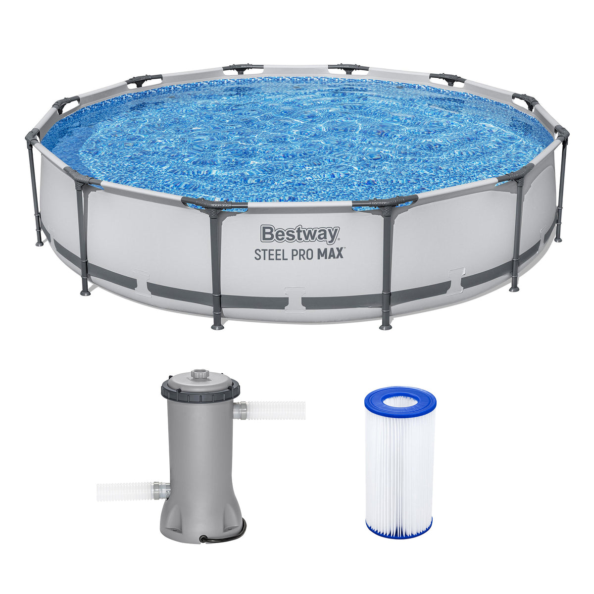 Bestway Steel Pro MAX 12' x 30" Above Ground Swimming Pool Set, Gray (Open Box)