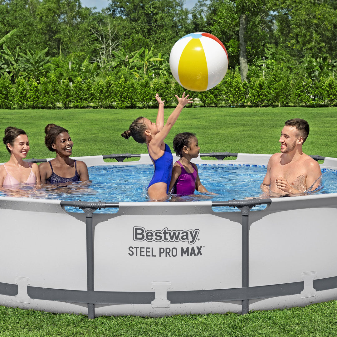 Bestway Steel Pro MAX 12 Foot by 30 Inch Above Ground Swimming Pool Set, Gray