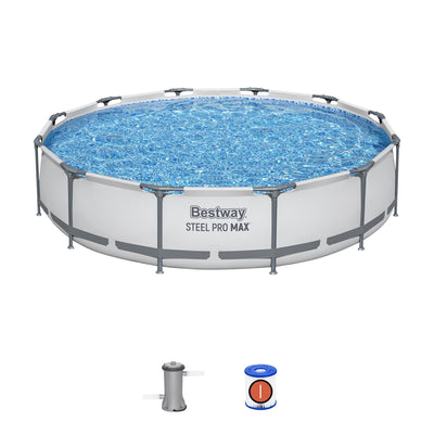 Bestway Steel Pro MAX 12' by 30" Above Ground Swimming Pool Set, Gray (Used)