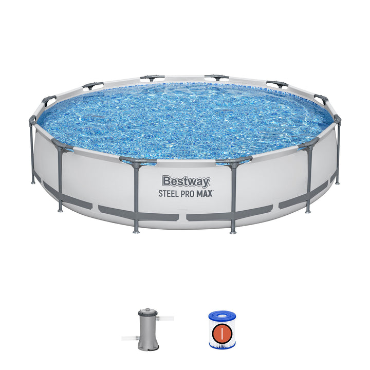 Bestway Steel Pro MAX 12 Foot by 30 Inch Above Ground Swimming Pool Set, Gray